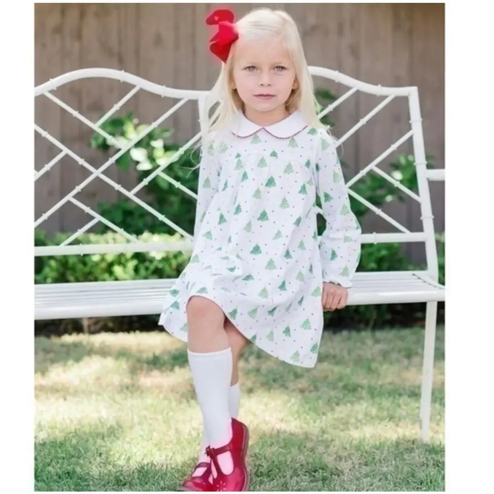 The Proper Peony Pima Cotton Holiday Christmas Tree Dress 6Y